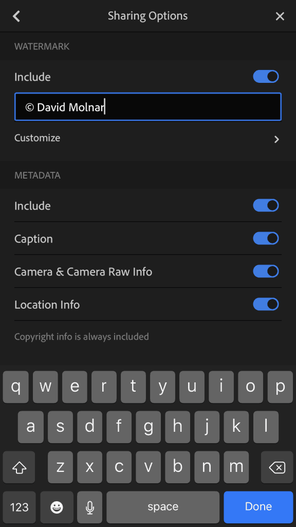 Adding a watermark with Lightroom mobile